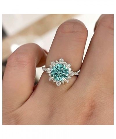 2.0ct Cyan Blue Moissanite Engagement Ring for Women,Round Cut Halo Flower Design Promise Ring in 925 Sterling Silver 6 $41.6...