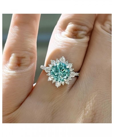 2.0ct Cyan Blue Moissanite Engagement Ring for Women,Round Cut Halo Flower Design Promise Ring in 925 Sterling Silver 6 $41.6...