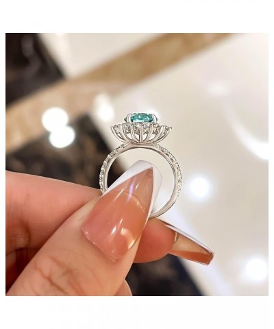 2.0ct Cyan Blue Moissanite Engagement Ring for Women,Round Cut Halo Flower Design Promise Ring in 925 Sterling Silver 6 $41.6...