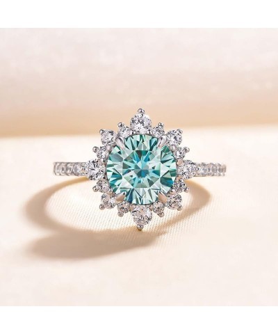 2.0ct Cyan Blue Moissanite Engagement Ring for Women,Round Cut Halo Flower Design Promise Ring in 925 Sterling Silver 6 $41.6...