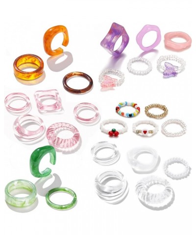 24-36 Pcs Resin Rings, Plastic Rings Acrylic Rings for Women Teen Girls, Chunky Aesthetic Trendy Colorful Cute Stackable jewe...