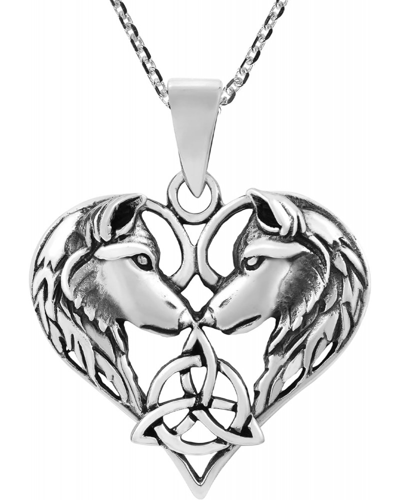 Celtic Love Entwined Wolves Couple Heart .925 Sterling Silver Necklace $18.04 Necklaces