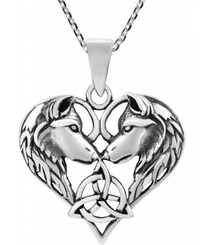 Celtic Love Entwined Wolves Couple Heart .925 Sterling Silver Necklace $18.04 Necklaces