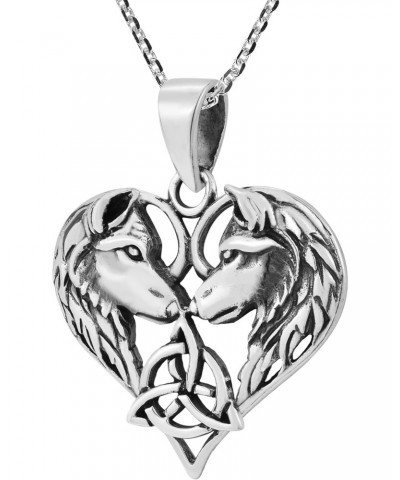 Celtic Love Entwined Wolves Couple Heart .925 Sterling Silver Necklace $18.04 Necklaces