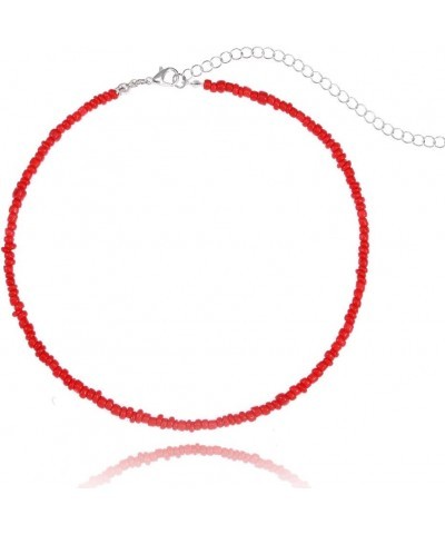 Boho Choker Necklace Chain Red Seed Rice Beaded Necklaces Jewelry for Women and Girls Red-1 $6.96 Necklaces