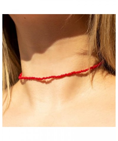 Boho Choker Necklace Chain Red Seed Rice Beaded Necklaces Jewelry for Women and Girls Red-1 $6.96 Necklaces