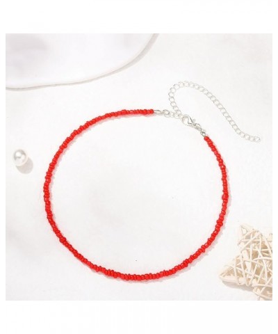 Boho Choker Necklace Chain Red Seed Rice Beaded Necklaces Jewelry for Women and Girls Red-1 $6.96 Necklaces