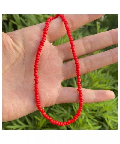 Boho Choker Necklace Chain Red Seed Rice Beaded Necklaces Jewelry for Women and Girls Red-1 $6.96 Necklaces