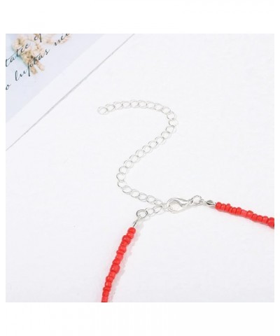 Boho Choker Necklace Chain Red Seed Rice Beaded Necklaces Jewelry for Women and Girls Red-1 $6.96 Necklaces