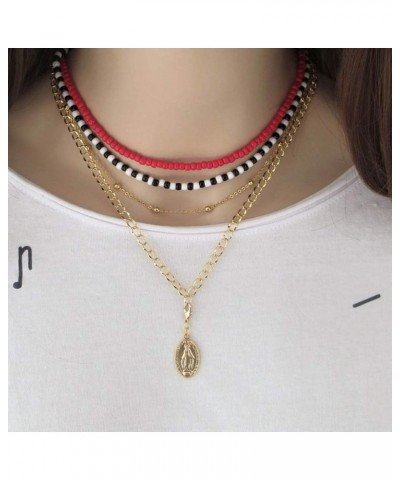 Boho Choker Necklace Chain Red Seed Rice Beaded Necklaces Jewelry for Women and Girls Red-1 $6.96 Necklaces