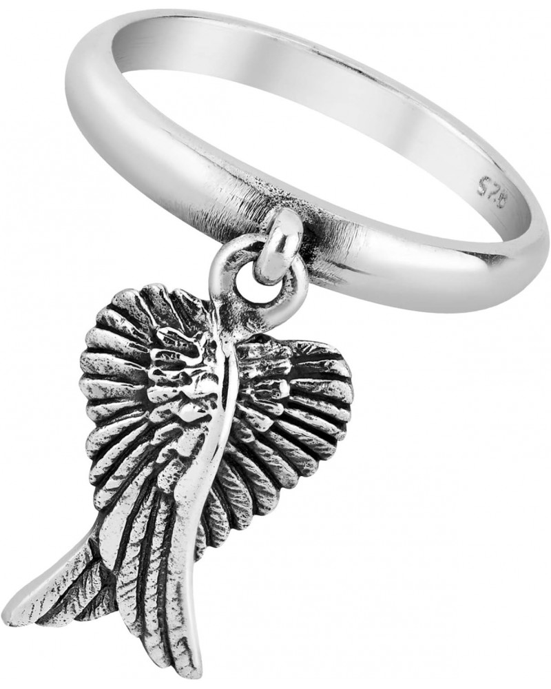 Mythical Heart Shape Angel Wing .925 Sterling Silver Dangle Ring $11.66 Rings