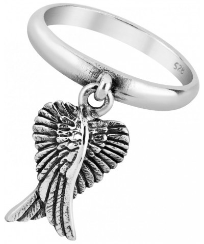 Mythical Heart Shape Angel Wing .925 Sterling Silver Dangle Ring $11.66 Rings