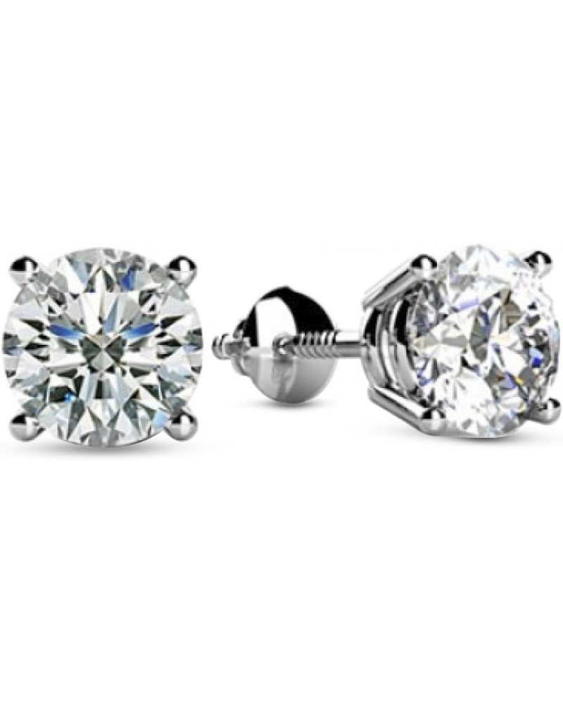 Natural Round Brilliant Solitaire Diamond Stud Earrings for Women 4 Prong Screw Back (G-H Color SI2-I1 Clarity) 2.59 Carat Pl...