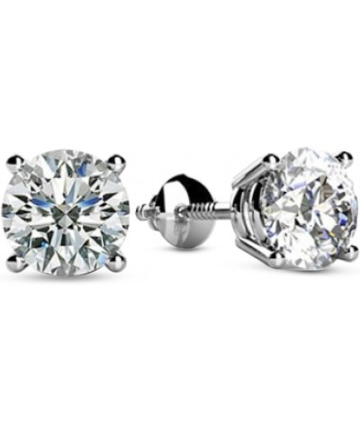 Natural Round Brilliant Solitaire Diamond Stud Earrings for Women 4 Prong Screw Back (G-H Color SI2-I1 Clarity) 2.59 Carat Pl...