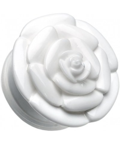 Rose Blossom Flower Single Flared Ear Gauge Plug 7/8" (22mm), White $12.23 Body Jewelry