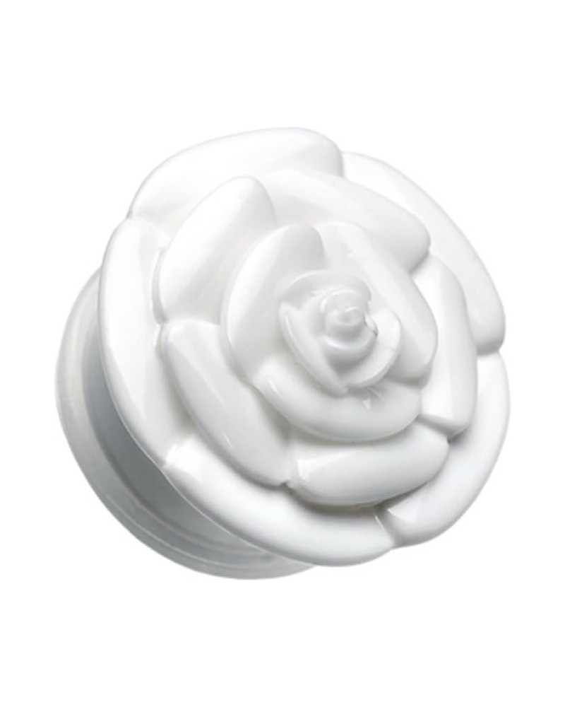 Rose Blossom Flower Single Flared Ear Gauge Plug 7/8" (22mm), White $12.23 Body Jewelry