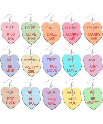 15 Pairs Valentine's Day Heart Wooden Earrings for Women Girls Cute Handmade Valentine Hug Me Be Mine Earrings Valentine's Da...