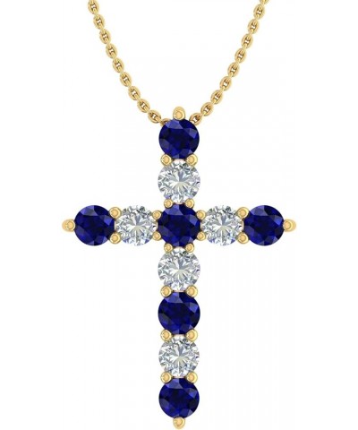 2 Carat Blue Sapphire & White Diamond Cross Pendant Necklace in 14K Gold (Silver Chain Included) Yellow Gold $205.70 Necklaces