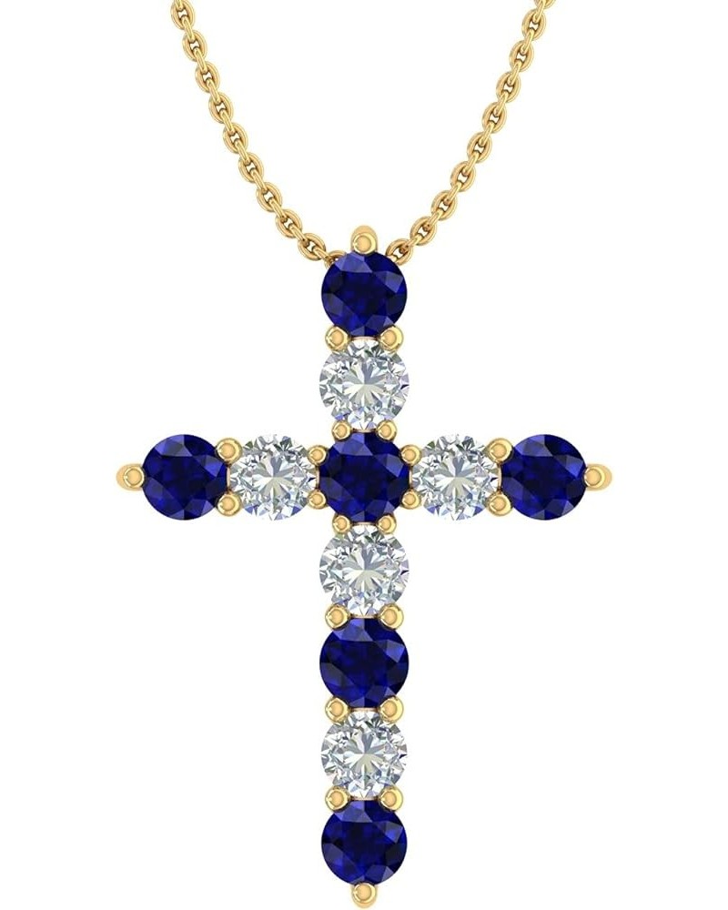 2 Carat Blue Sapphire & White Diamond Cross Pendant Necklace in 14K Gold (Silver Chain Included) Yellow Gold $205.70 Necklaces