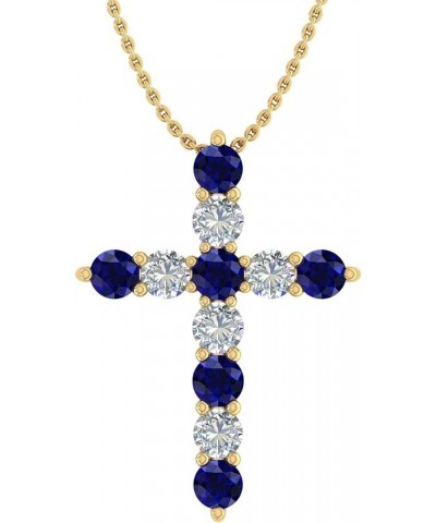 2 Carat Blue Sapphire & White Diamond Cross Pendant Necklace in 14K Gold (Silver Chain Included) Yellow Gold $205.70 Necklaces