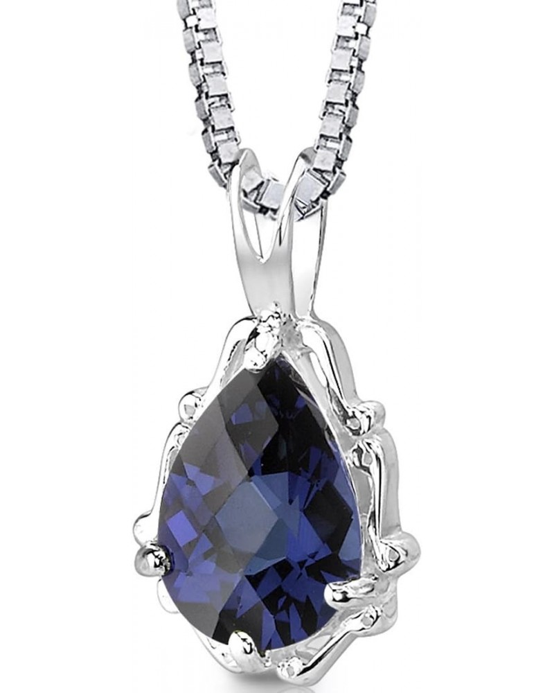 Created Blue Sapphire Vintage Teardrop Pendant Necklace for Women 925 Sterling Silver, 2.25 Carats Pear Shape 10x7mm, with 18...