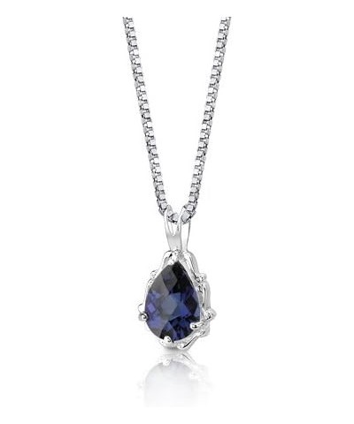 Created Blue Sapphire Vintage Teardrop Pendant Necklace for Women 925 Sterling Silver, 2.25 Carats Pear Shape 10x7mm, with 18...