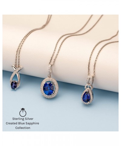 Created Blue Sapphire Vintage Teardrop Pendant Necklace for Women 925 Sterling Silver, 2.25 Carats Pear Shape 10x7mm, with 18...