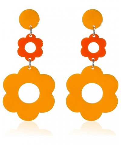 Acrylic Flower Earrings for Women Girl Double Daisy Drop Earrings Resin Y2k Floral White Black 60/70s Earrings Orange $5.45 E...