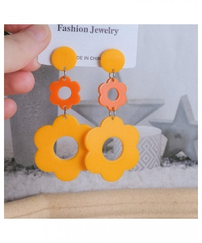 Acrylic Flower Earrings for Women Girl Double Daisy Drop Earrings Resin Y2k Floral White Black 60/70s Earrings Orange $5.45 E...