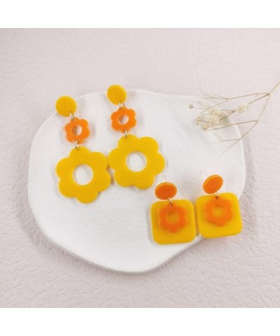 Acrylic Flower Earrings for Women Girl Double Daisy Drop Earrings Resin Y2k Floral White Black 60/70s Earrings Orange $5.45 E...