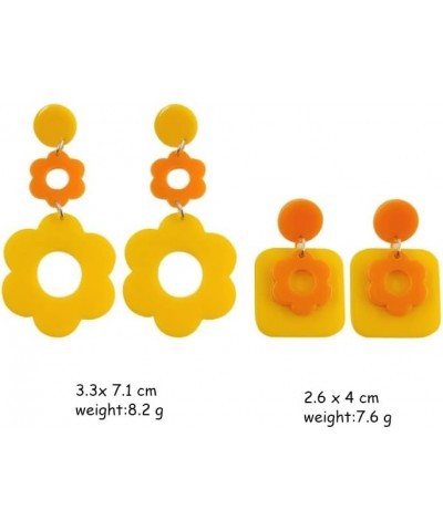 Acrylic Flower Earrings for Women Girl Double Daisy Drop Earrings Resin Y2k Floral White Black 60/70s Earrings Orange $5.45 E...