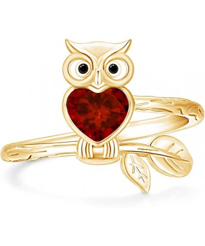 Simulated Birthstone Night Owl Heart Promise Ring for Womens in 14k Yellow Gold Over Sterling Silver Owl Lover Jewelry Simula...