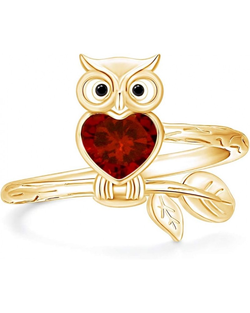 Simulated Birthstone Night Owl Heart Promise Ring for Womens in 14k Yellow Gold Over Sterling Silver Owl Lover Jewelry Simula...