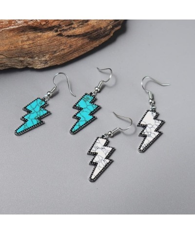 Western Turquoise Earrings for Women Girls Lightning Bolt Earrings Thunder Flash Bohemian Natural Turquoise Stone Dangle Earr...