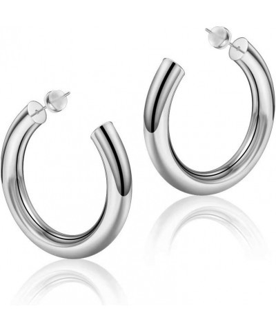 Hoop Earrings for Women - 14K Gold Plated Lightweight Chunky Open Hoops 316L Surgical Stainless Steel Post Thick Hoop Earring...