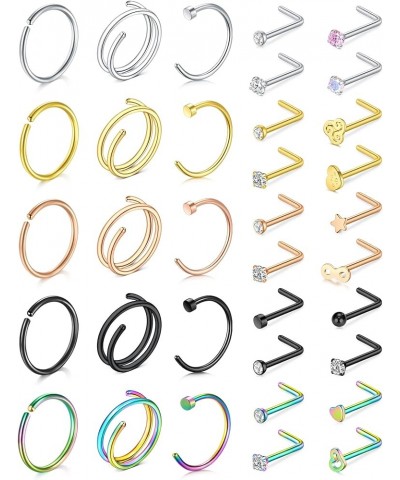 20G Nose Rings Hoops Nose Rings Studs for Nose Piercings Surgical Steel Nose Piercing jewelry for Women Men 6 mix color A $10...