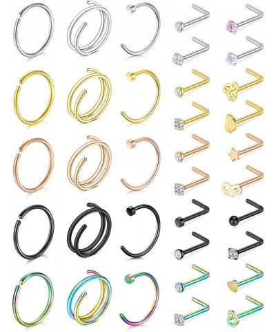 20G Nose Rings Hoops Nose Rings Studs for Nose Piercings Surgical Steel Nose Piercing jewelry for Women Men 6 mix color A $10...