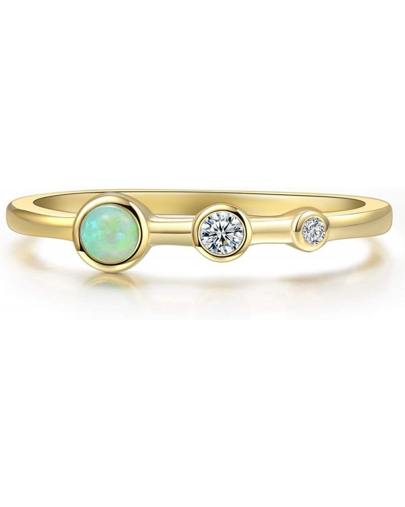 Sterling Silver Double Cubic Zirconia and Simulated Opal Ring Dainty 14k Gold Vermeil Ring Yellow Gold Plating $7.86 Rings