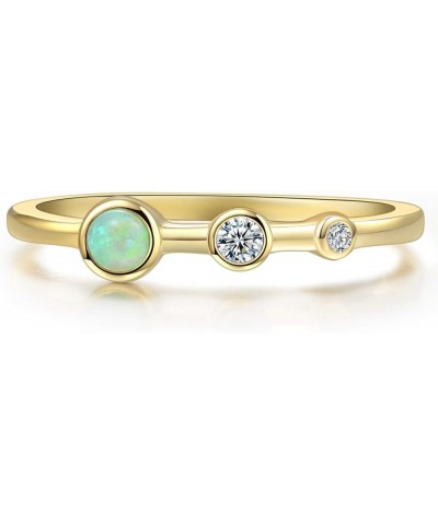 Sterling Silver Double Cubic Zirconia and Simulated Opal Ring Dainty 14k Gold Vermeil Ring Yellow Gold Plating $7.86 Rings