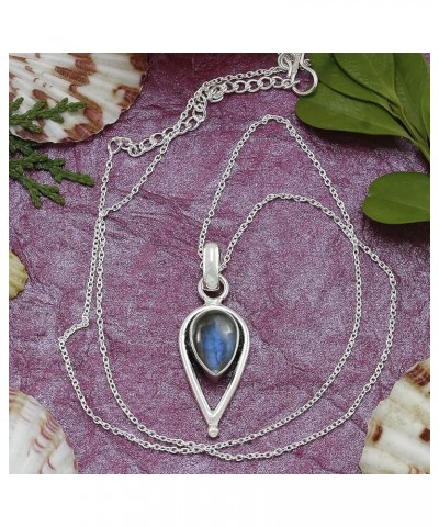 Natural Moonstone Labradorite Lapis Pendant 8x12mm Pear Gemstone 925 Silver Overlay Pendant With 18 Inches Chain Labradorite ...