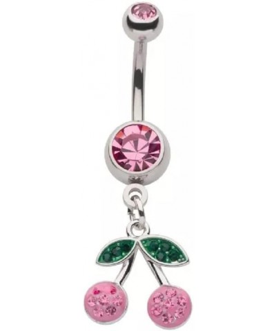 14GA 316L Stainless Steel CZ Crystal Pink Cherry Dangling Belly Button Ring $9.51 Body Jewelry