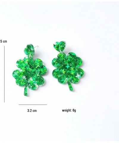 4 Pairs St. Patrick's Day Earrings Set Glitter Green Lucky Clover Acrylic Dangle Earrings Handmade Irish Shamrock Rainbow Cat...