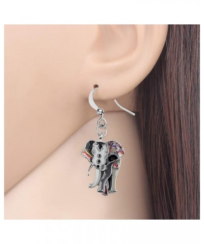 Enamel Alloy Jungle Elephant Earrings Dangle Stud French Clip Fashion Jewelry For Women Girls Charm Gift Black $9.27 Earrings