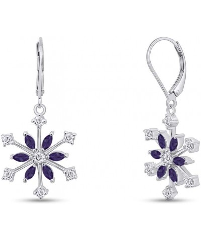 925 Sterling Silver Simulated Birthstone Cubic Zirconia Snowflake Leverback Earrings Drop & Dangle Earrings Jewelry For Women...