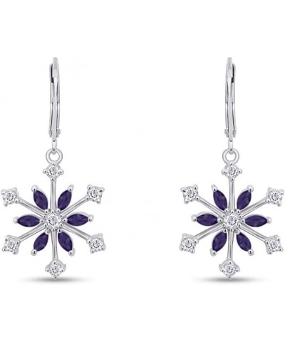 925 Sterling Silver Simulated Birthstone Cubic Zirconia Snowflake Leverback Earrings Drop & Dangle Earrings Jewelry For Women...