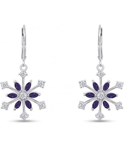 925 Sterling Silver Simulated Birthstone Cubic Zirconia Snowflake Leverback Earrings Drop & Dangle Earrings Jewelry For Women...