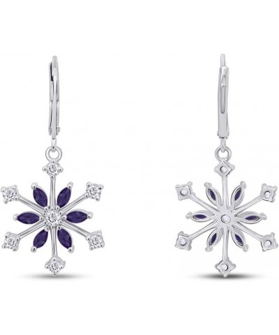 925 Sterling Silver Simulated Birthstone Cubic Zirconia Snowflake Leverback Earrings Drop & Dangle Earrings Jewelry For Women...