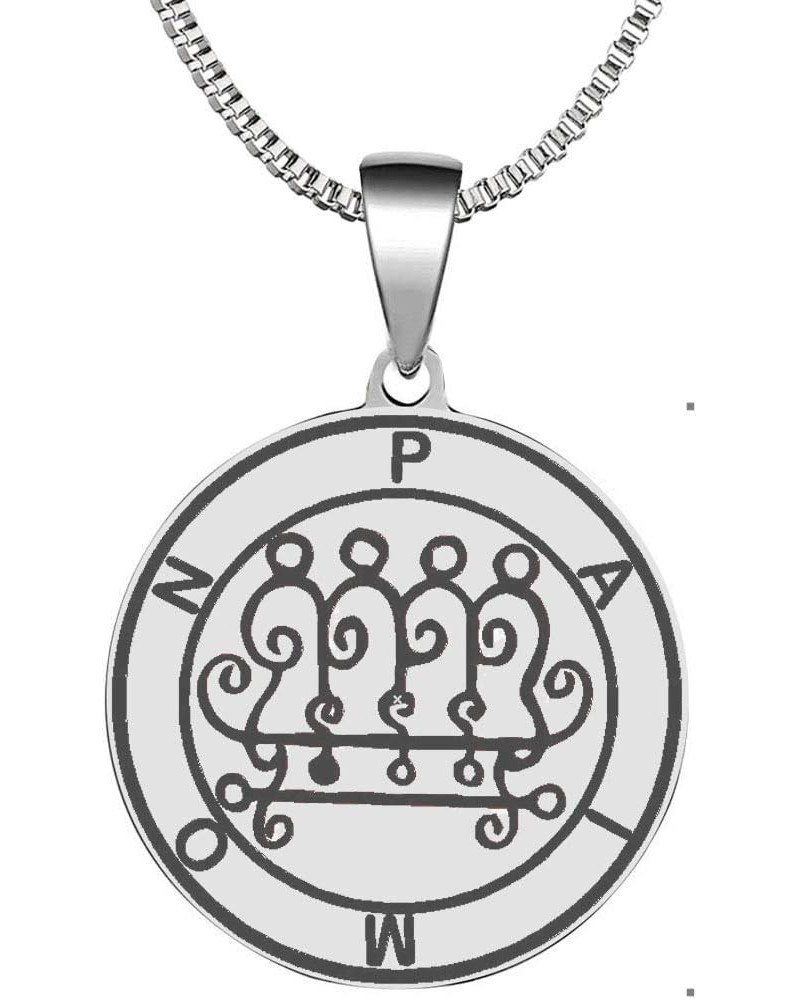 Laser Engraved Demon Hell Paimon Goetic Seal Lesser Key of King Solomon Stainless Steel Pendant Necklace silver tone(stainles...