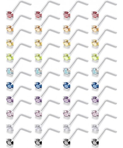 18G 20G 22G Surgical Steel Cubic Zirconia Nose Rings Studs for Women Men Nose Piercing Jewelry Top Diamond 1.5mm 2mm 22G L Sh...