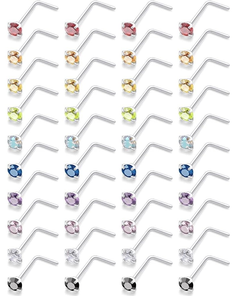 18G 20G 22G Surgical Steel Cubic Zirconia Nose Rings Studs for Women Men Nose Piercing Jewelry Top Diamond 1.5mm 2mm 22G L Sh...